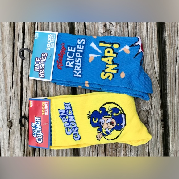2/$10 NEW Mens 2 Licensed Breakfast Cereal Captn Crunch Rice Krispies Food Socks - Picture 2 of 4